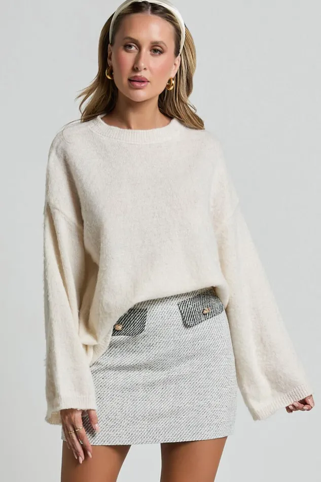 Alfie Jumper 8211 Crew Neck Relaxed Fluffy Knit Jumper In Cream Women Showpo Sweaters and Cardigans