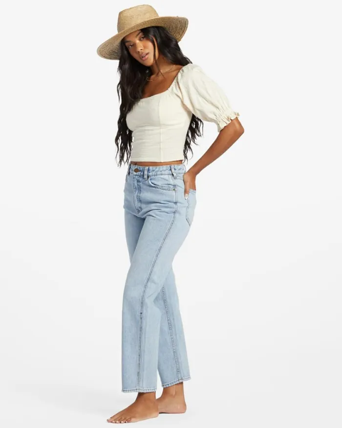 All Day Straight Leg Pants Blue Surf Women Billabong Denim