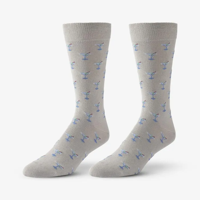 Allen Edmonds Cotton Blend Pattern Dress Sock Khaki Martini Glass Men Socks