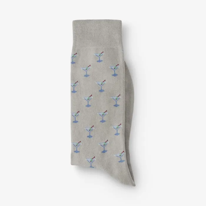 Allen Edmonds Cotton Blend Pattern Dress Sock Khaki Martini Glass Men Socks