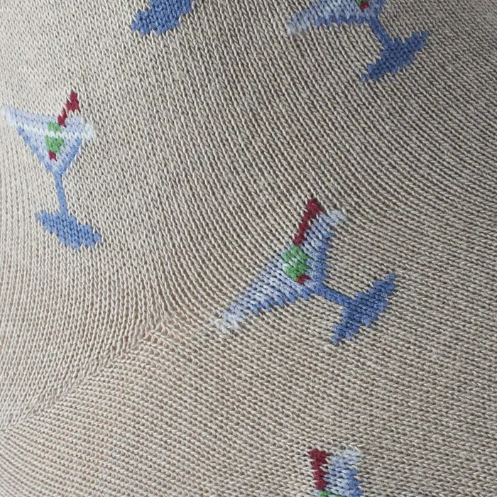 Allen Edmonds Cotton Blend Pattern Dress Sock Khaki Martini Glass Men Socks