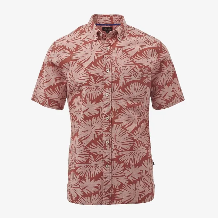 Allen Edmonds Leaf Print Short Sleeve Shirt Lobster Bisque Men Shirts and Sweaters
