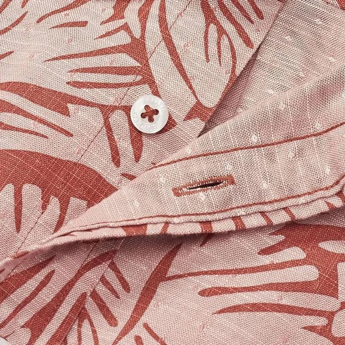 Allen Edmonds Leaf Print Short Sleeve Shirt Lobster Bisque Men Shirts and Sweaters