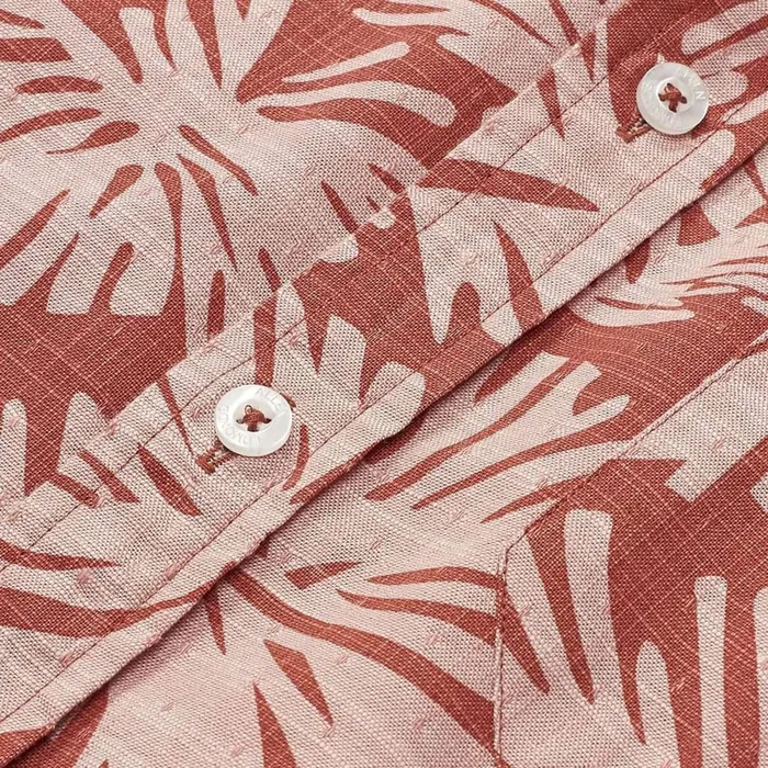 Allen Edmonds Leaf Print Short Sleeve Shirt Lobster Bisque Men Shirts and Sweaters