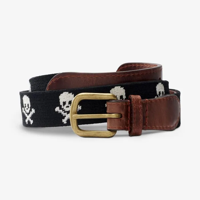 Allen Edmonds Needlepoint Belt By Smathers and Branson Jolly Roger 8211 Black Men Casual Belts