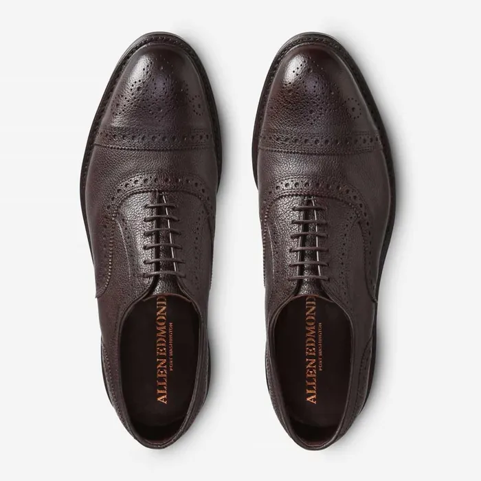 Allen Edmonds Strandmok Weatherproof CapToe Oxford With Dainite Rubber Sole Brown Grain Men Wide Width Shoes