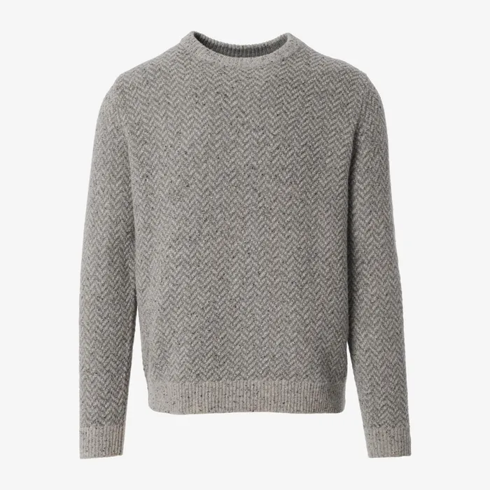 Allen Edmonds Zermatt Herringbone Crew Neck Sweater Grey Men Shirts and Sweaters
