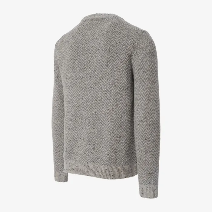Allen Edmonds Zermatt Herringbone Crew Neck Sweater Grey Men Shirts and Sweaters