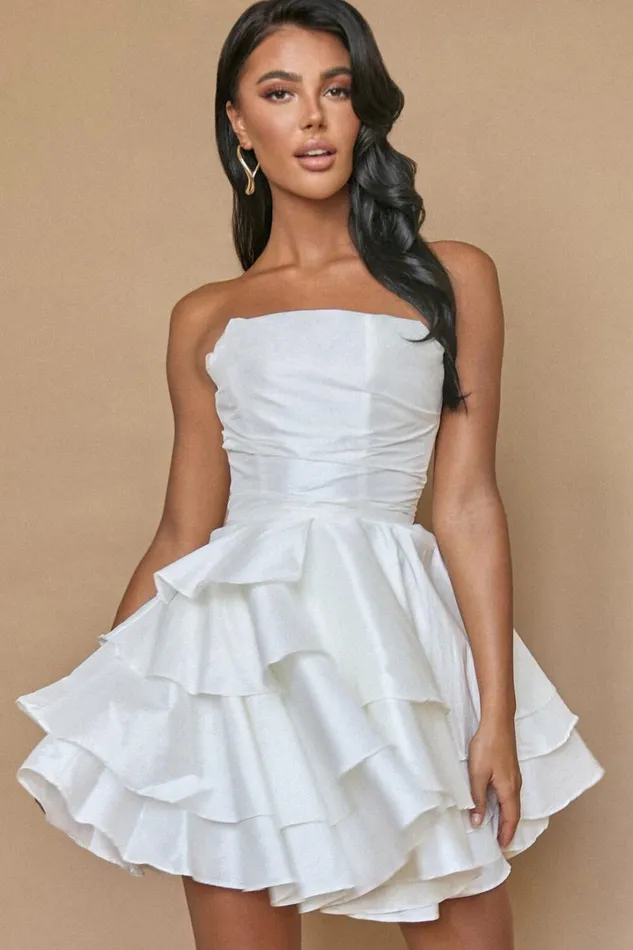 Allisyn Mini Dress 8211 Strapless Tiered Flare Dress In White Women Showpo Dresses