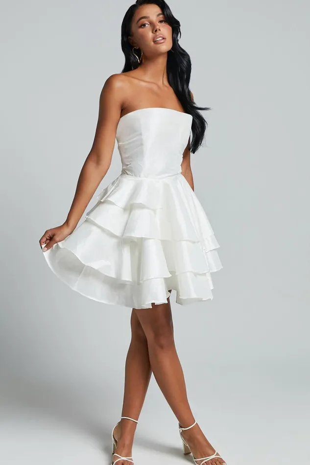 Allisyn Mini Dress 8211 Strapless Tiered Flare Dress In White Women Showpo Dresses