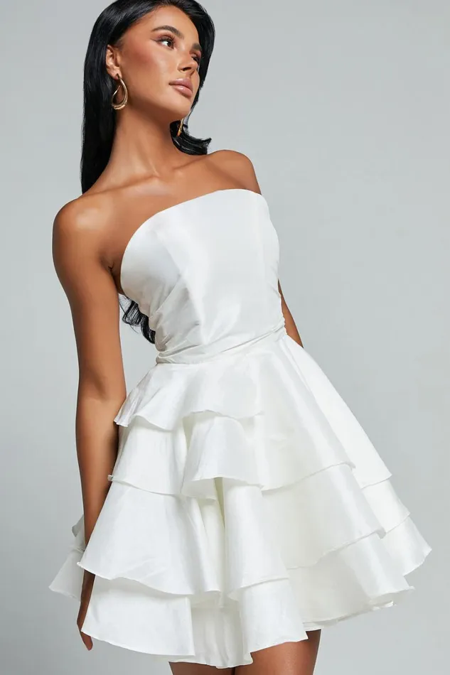 Allisyn Mini Dress 8211 Strapless Tiered Flare Dress In White Women Showpo Dresses