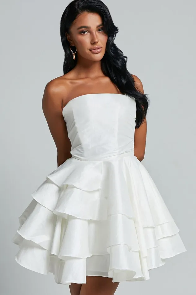 Allisyn Mini Dress 8211 Strapless Tiered Flare Dress In White Women Showpo Dresses