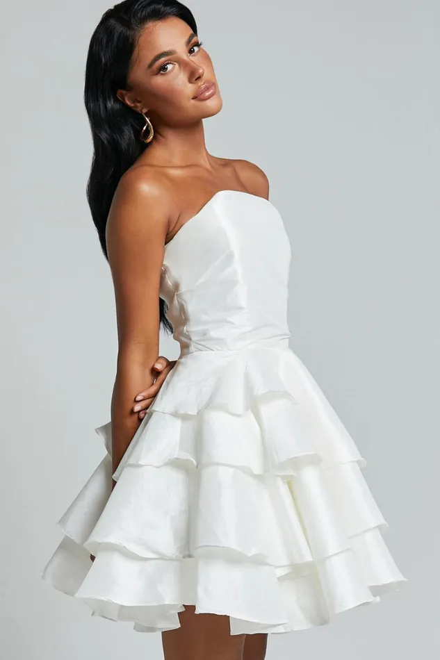Allisyn Mini Dress 8211 Strapless Tiered Flare Dress In White Women Showpo Dresses