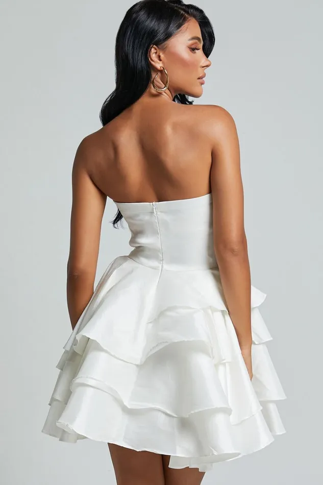 Allisyn Mini Dress 8211 Strapless Tiered Flare Dress In White Women Showpo Dresses