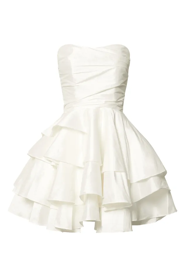 Allisyn Mini Dress 8211 Strapless Tiered Flare Dress In White Women Showpo Dresses