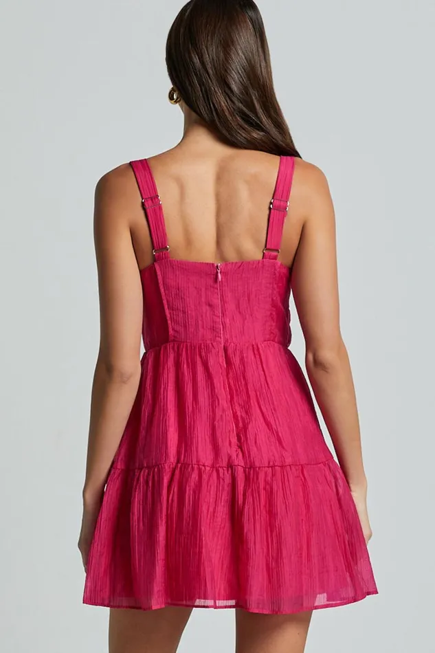 Alva Mini Dress 8211 Sleeveless Ruched Bust Tiered Dress In Fuchsia Women Showpo Dresses