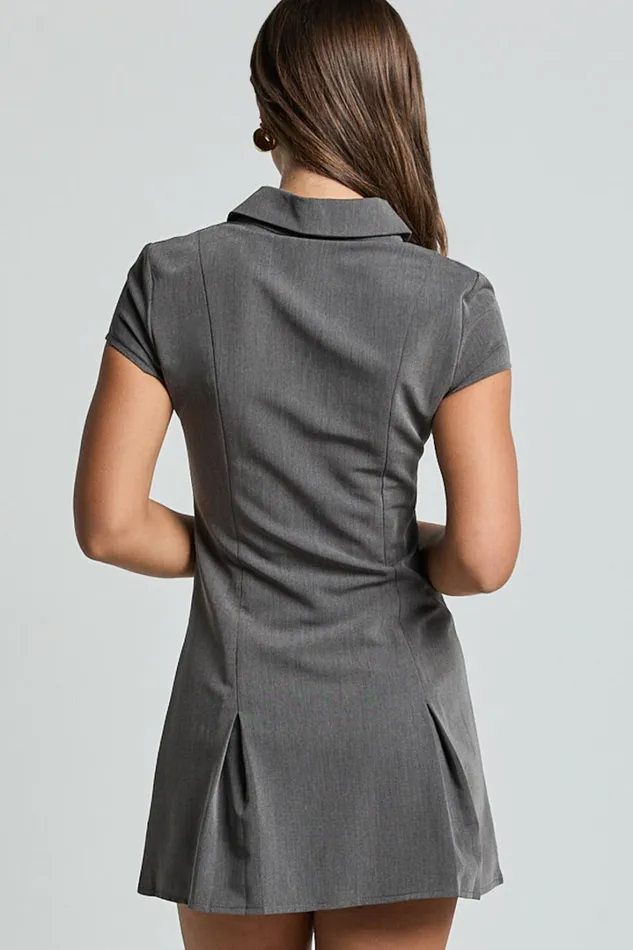 Alvana Mini Dress 8211 Collared Pleated Dress In Grey Women Showpo Dresses