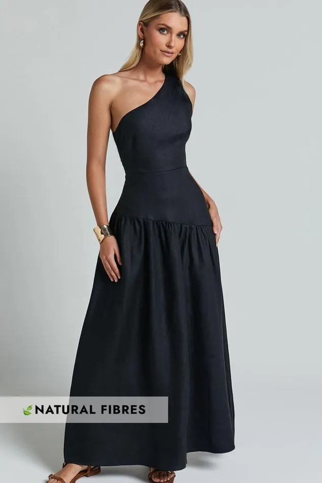 Amalie The Label 8211 Alorah Linen Blend One Shoulder Dress In Black Women Showpo Conscious