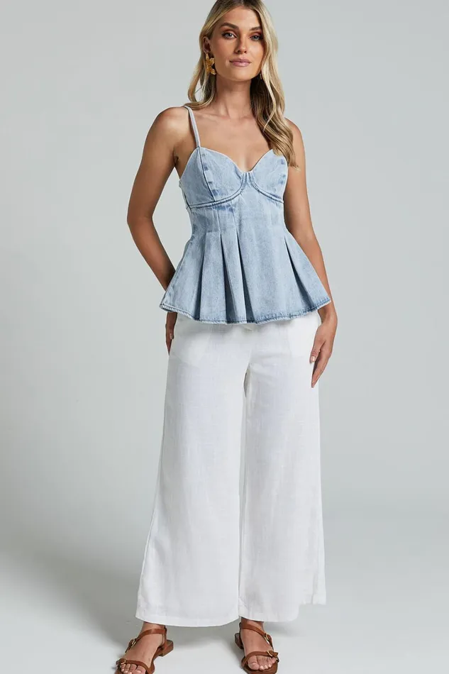 Amalie The Label 8211 Biella Linen Blend High Waisted Wide Leg Pants In White Women Showpo Pants