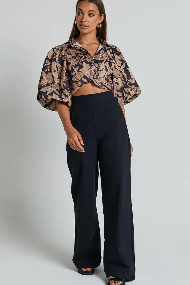Amalie The Label 8211 Charo Linen Look High Waisted Wide Leg Pants In Black Women Showpo Pants