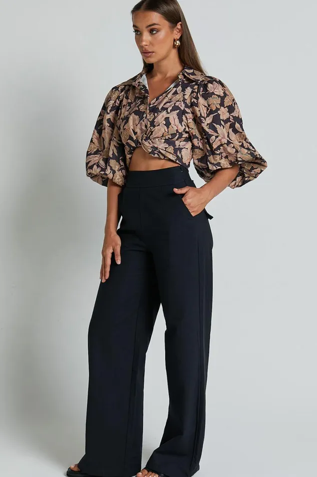 Amalie The Label 8211 Charo Linen Look High Waisted Wide Leg Pants In Black Women Showpo Pants