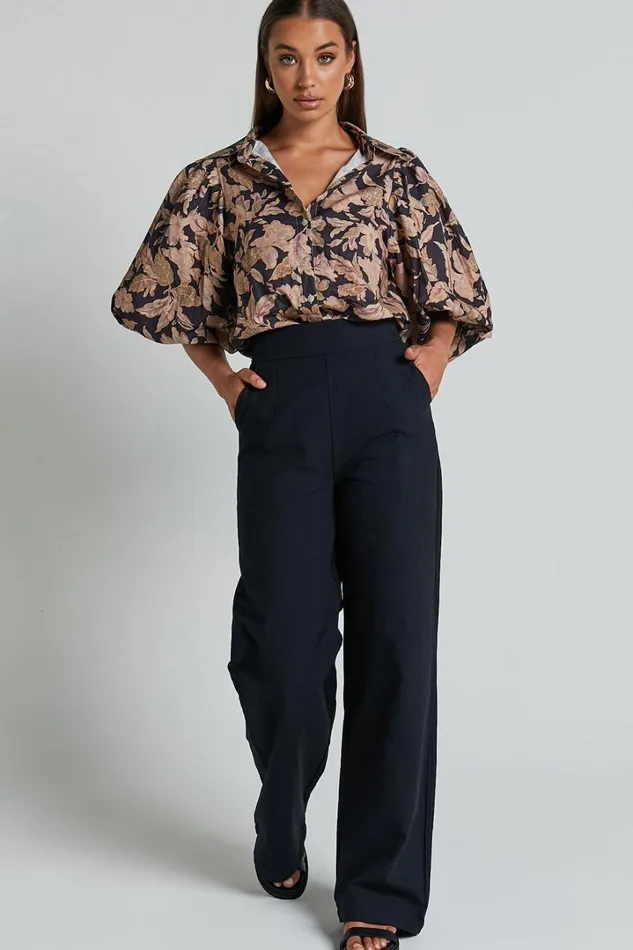 Amalie The Label 8211 Charo Linen Look High Waisted Wide Leg Pants In Black Women Showpo Pants