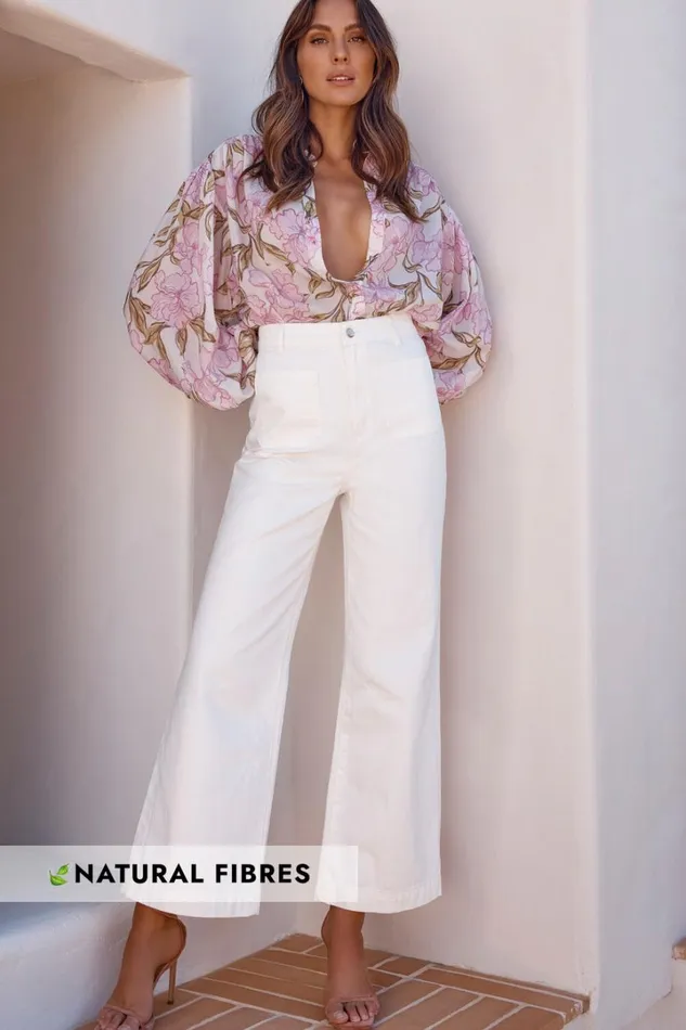 Amalie The Label 8211 Desi Jeans High Waisted Wide Leg Full Length In Off White Women Showpo Jeans