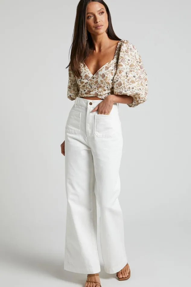 Amalie The Label 8211 Desi Jeans High Waisted Wide Leg Full Length In Off White Women Showpo Jeans
