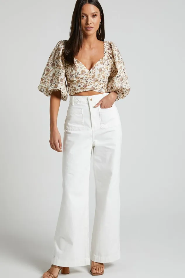 Amalie The Label 8211 Desi Jeans High Waisted Wide Leg Full Length In Off White Women Showpo Jeans