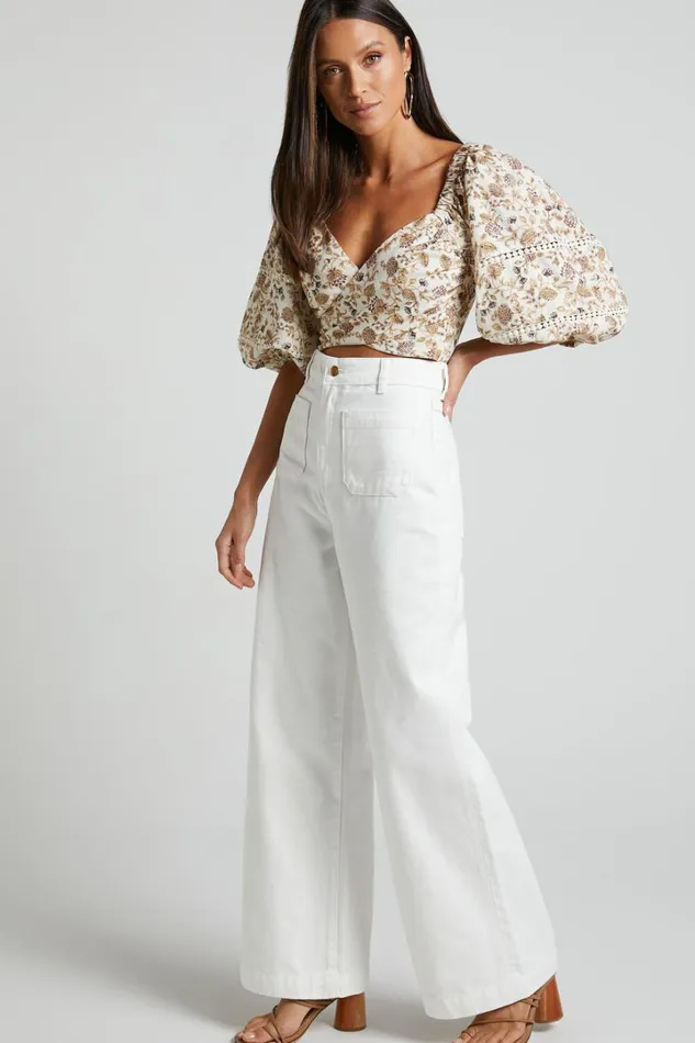 Amalie The Label 8211 Desi Jeans High Waisted Wide Leg Full Length In Off White Women Showpo Jeans