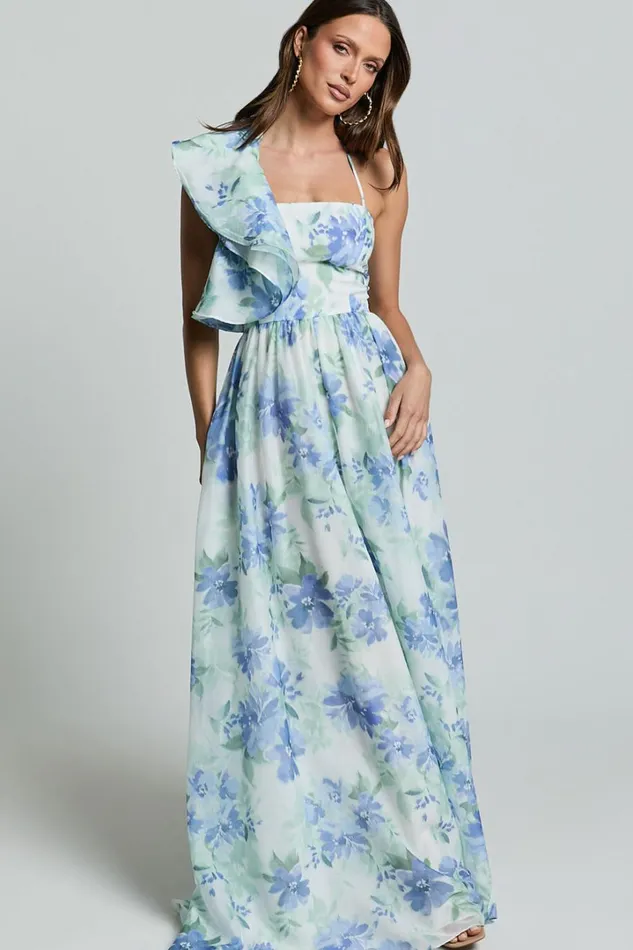 Amalie The Label 8211 Fleur Halter Ruffle Detail A Line Maxi Dress In Elysian Print Women Showpo Dresses Amalie The Label 8211 Fleur Halter Ruffle Detail A Line Maxi Dress In Elysian Print Women Showpo Dresses