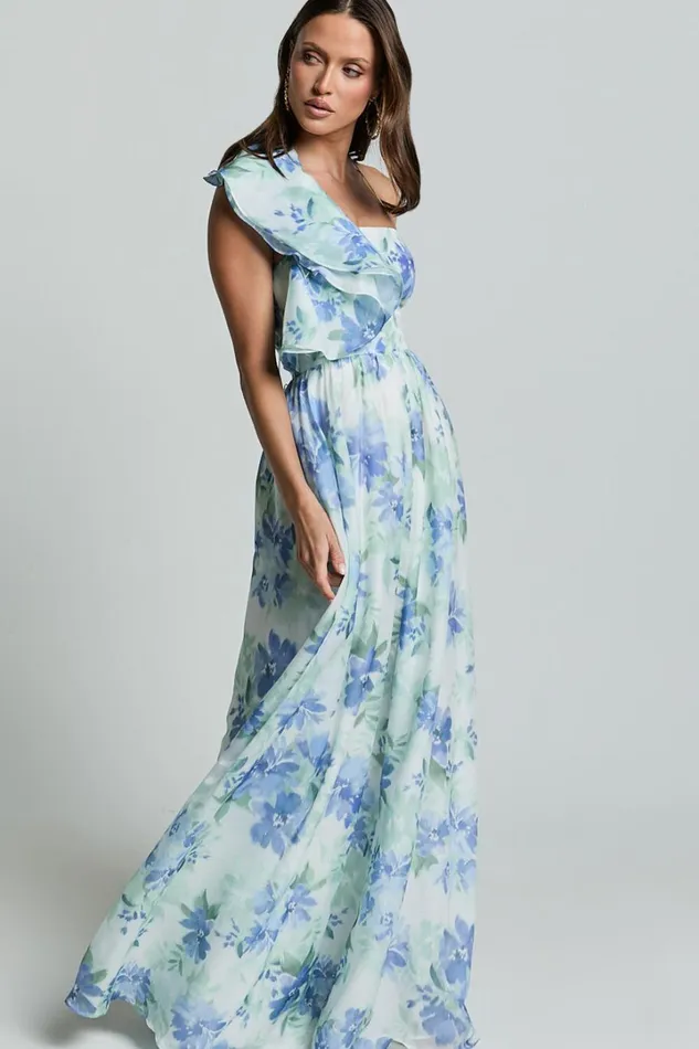 Amalie The Label 8211 Fleur Halter Ruffle Detail A Line Maxi Dress In Elysian Print Women Showpo Dresses
