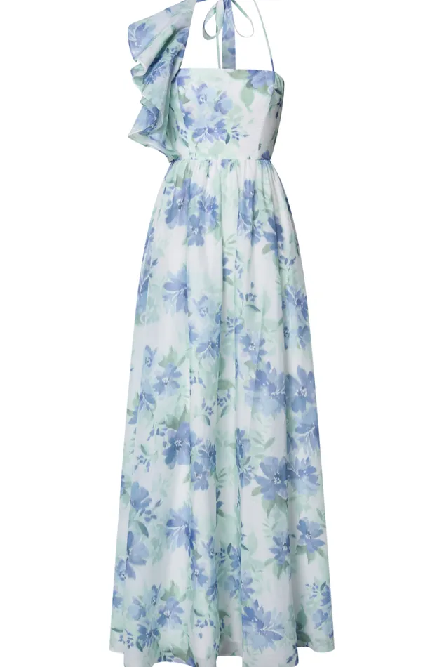 Amalie The Label 8211 Fleur Halter Ruffle Detail A Line Maxi Dress In Elysian Print Women Showpo Dresses