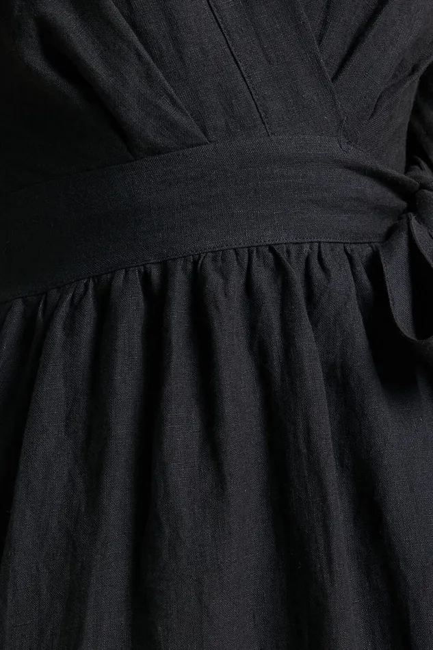 Amalie The Label 8211 Franc Linen Puff Sleeve Wrap Midi Dress In Black Women Showpo Dresses