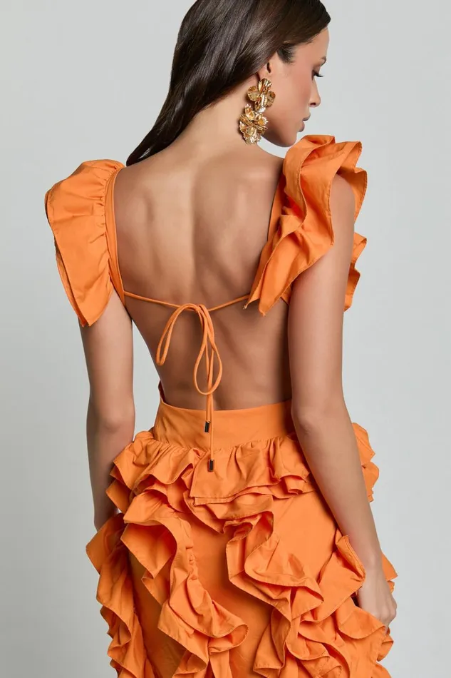 Amalie The Label 8211 Lilou Ruffle Detail Cut Out Mini Dress In Orange Women Showpo Curve Clothes