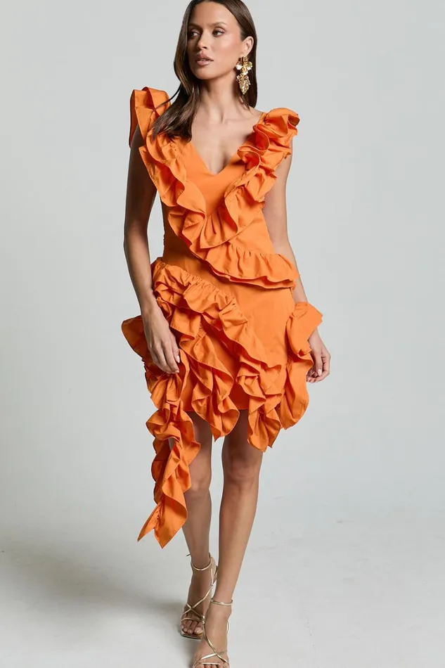 Amalie The Label 8211 Lilou Ruffle Detail Cut Out Mini Dress In Orange Women Showpo Curve Clothes