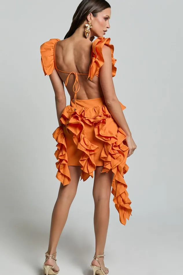 Amalie The Label 8211 Lilou Ruffle Detail Cut Out Mini Dress In Orange Women Showpo Curve Clothes