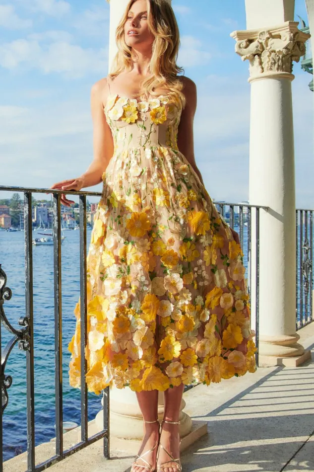 Amalie The Label 8211 Mia Strappy Flower Detail Midi Dress In Yellow Women Showpo Dresses Amalie The Label 8211 Mia Strappy Flower Detail Midi Dress In Yellow Women Showpo Dresses