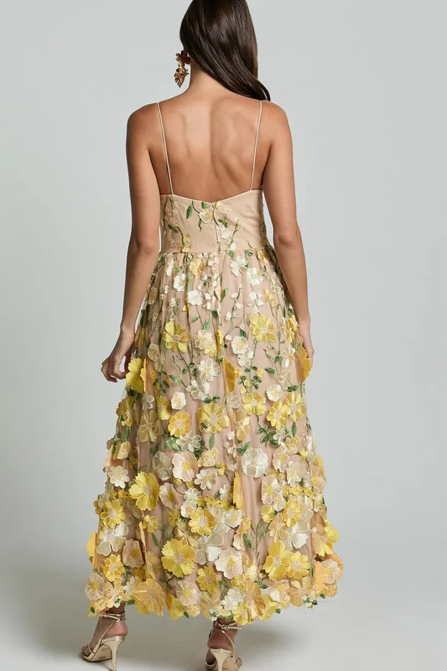 Amalie The Label 8211 Mia Strappy Flower Detail Midi Dress In Yellow Women Showpo Dresses