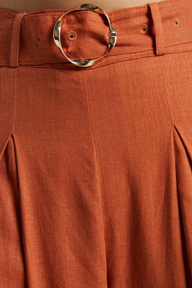 Amalie The Label 8211 Reine Linen Blend High Waisted Wide Leg Pleat Pants In Burnt Sienna Women Showpo Pants