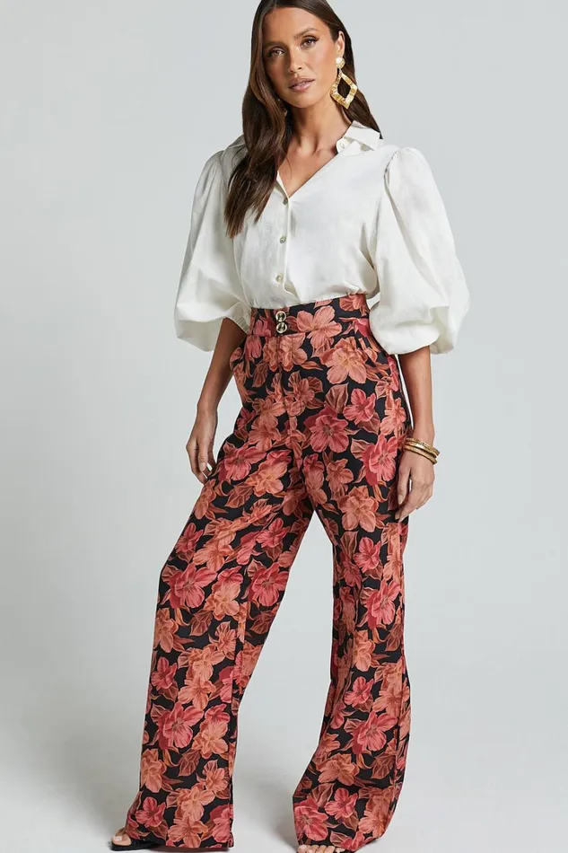 Amalie The Label 8211 Rosabel Linen Blend High Waisted Wide Leg Pants In Atalie Print Women Showpo Pants