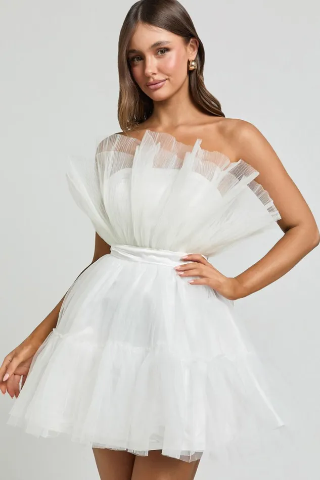 Amalya Mini Dress 8211 Tiered Tulle Fit And Flare Dress In White Women Showpo Curve Clothes