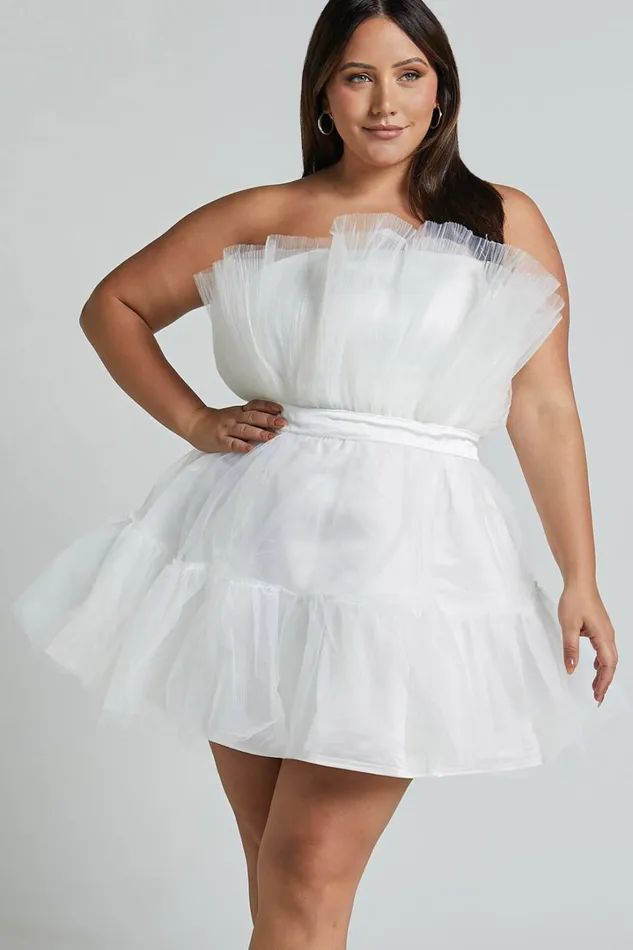 Amalya Mini Dress 8211 Tiered Tulle Fit And Flare Dress In White Women Showpo Curve Clothes