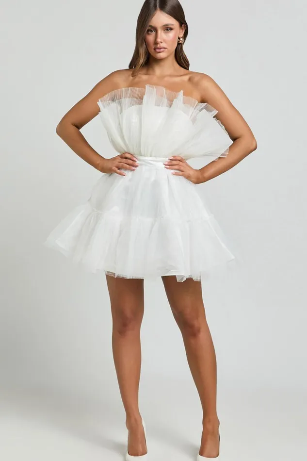 Amalya Mini Dress 8211 Tiered Tulle Fit And Flare Dress In White Women Showpo Curve Clothes