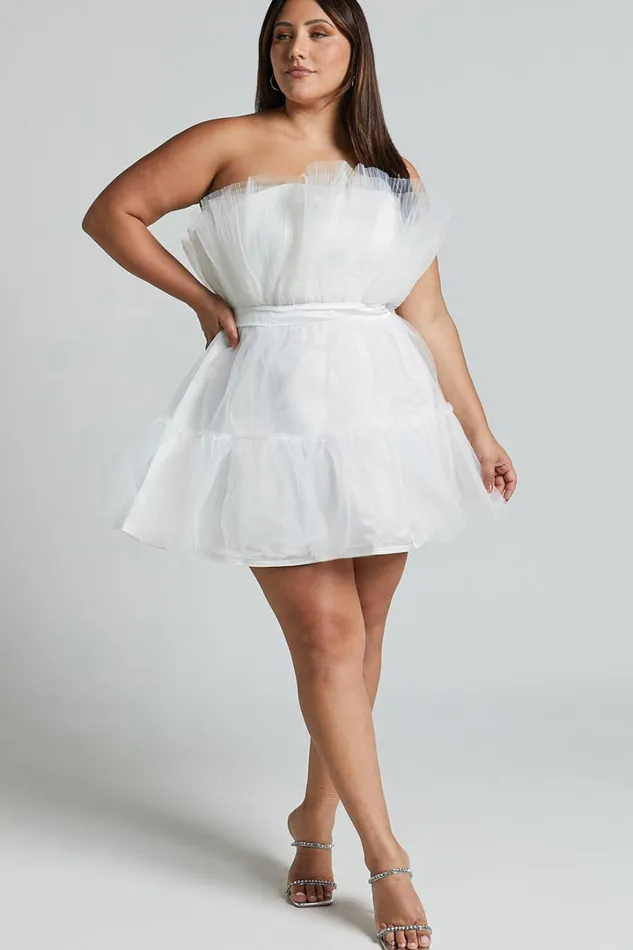 Amalya Mini Dress 8211 Tiered Tulle Fit And Flare Dress In White Women Showpo Curve Clothes