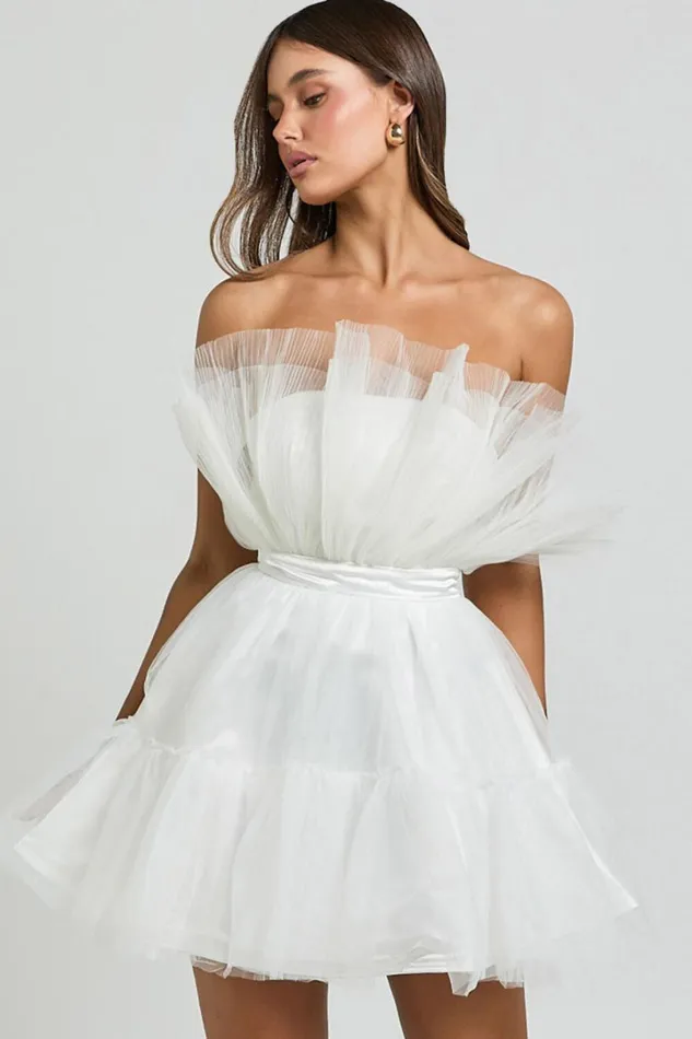 Amalya Mini Dress 8211 Tiered Tulle Fit And Flare Dress In White Women Showpo Curve Clothes