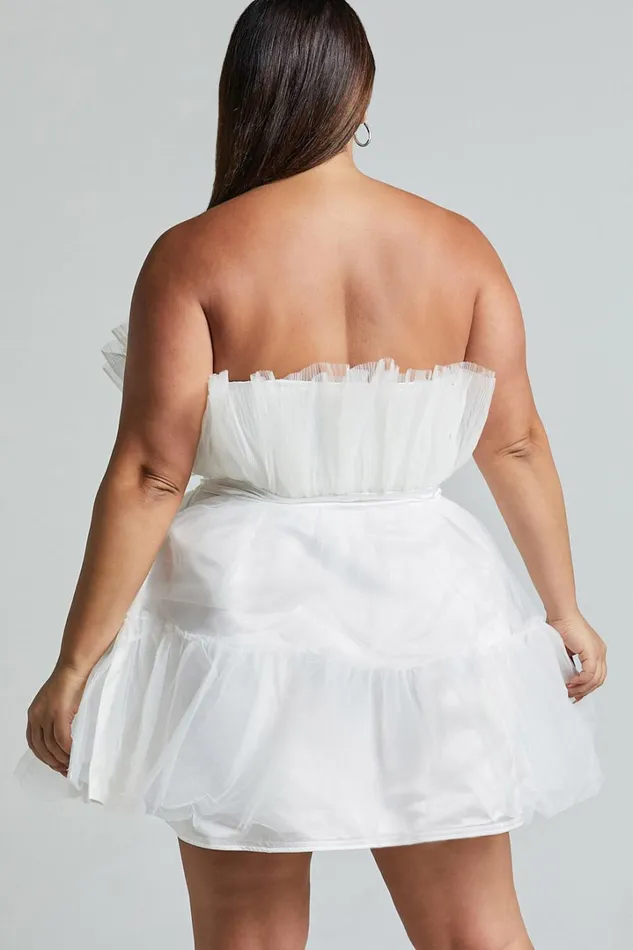 Amalya Mini Dress 8211 Tiered Tulle Fit And Flare Dress In White Women Showpo Curve Clothes