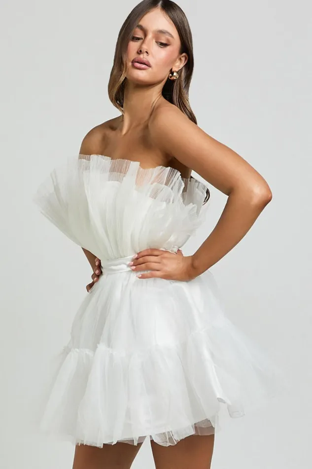 Amalya Mini Dress 8211 Tiered Tulle Fit And Flare Dress In White Women Showpo Curve Clothes