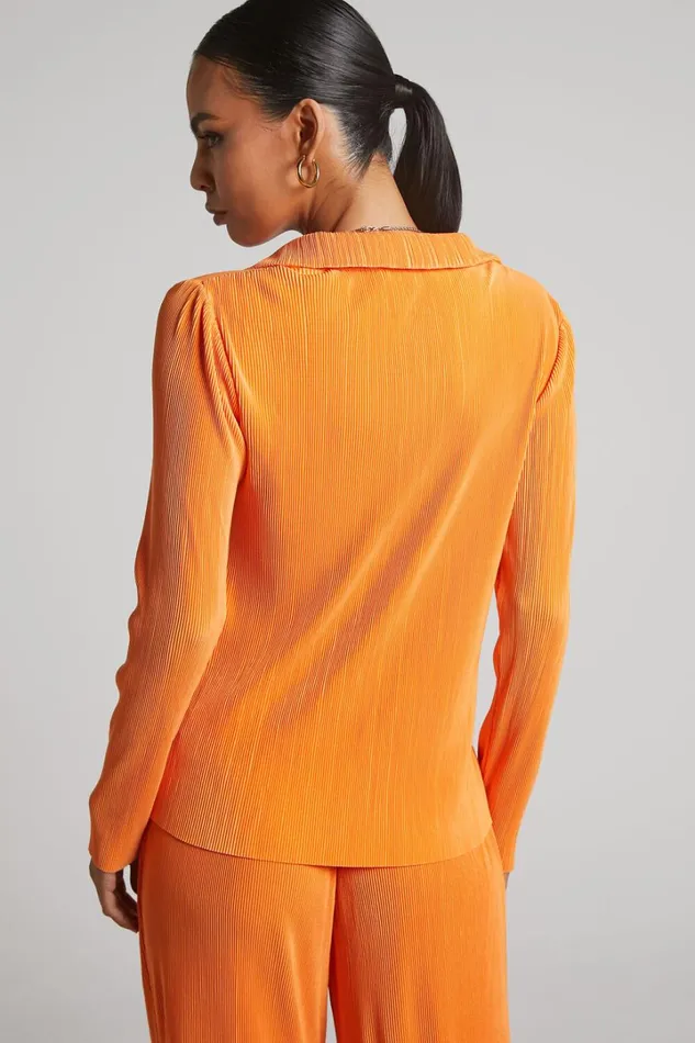 Amarante Blouse 8211 Plisse Button Up Blouse In Orange Women Showpo Tops