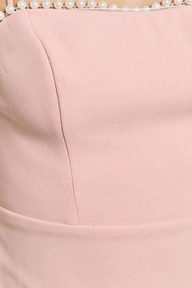 Amayla Midi Dress 8211 Strappy Pearl Trim Column Dress In Pink Women Showpo Dresses
